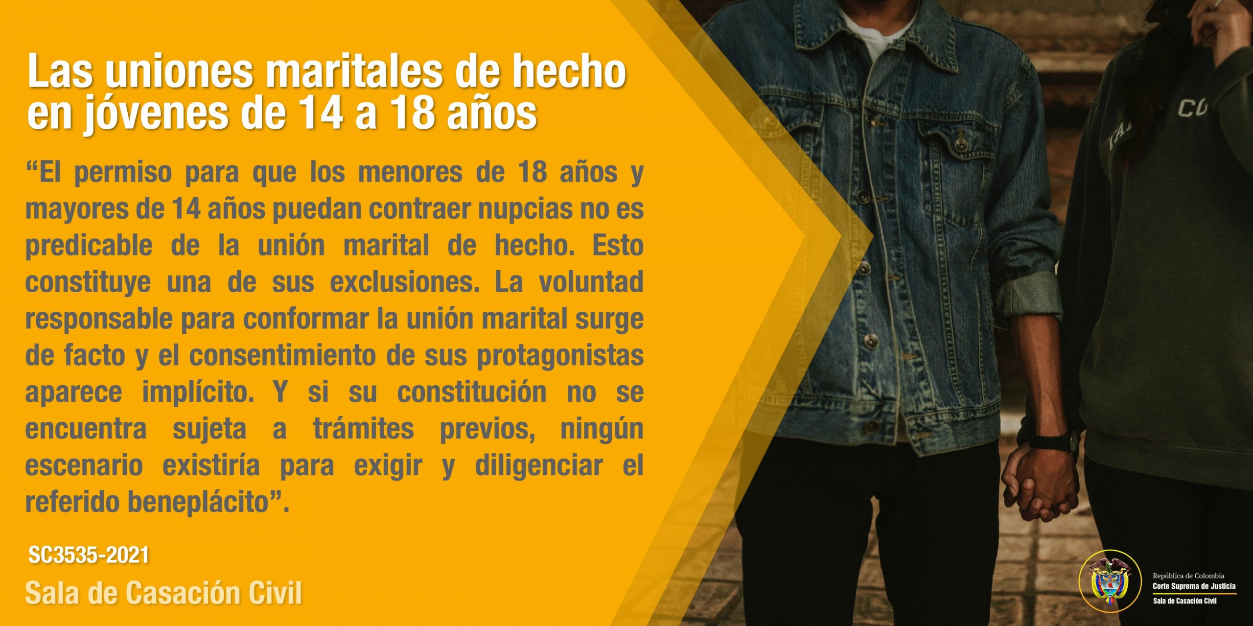 Corte declara que jóvenes entre 14 y 18 años pueden conformar uniones libres sin permiso