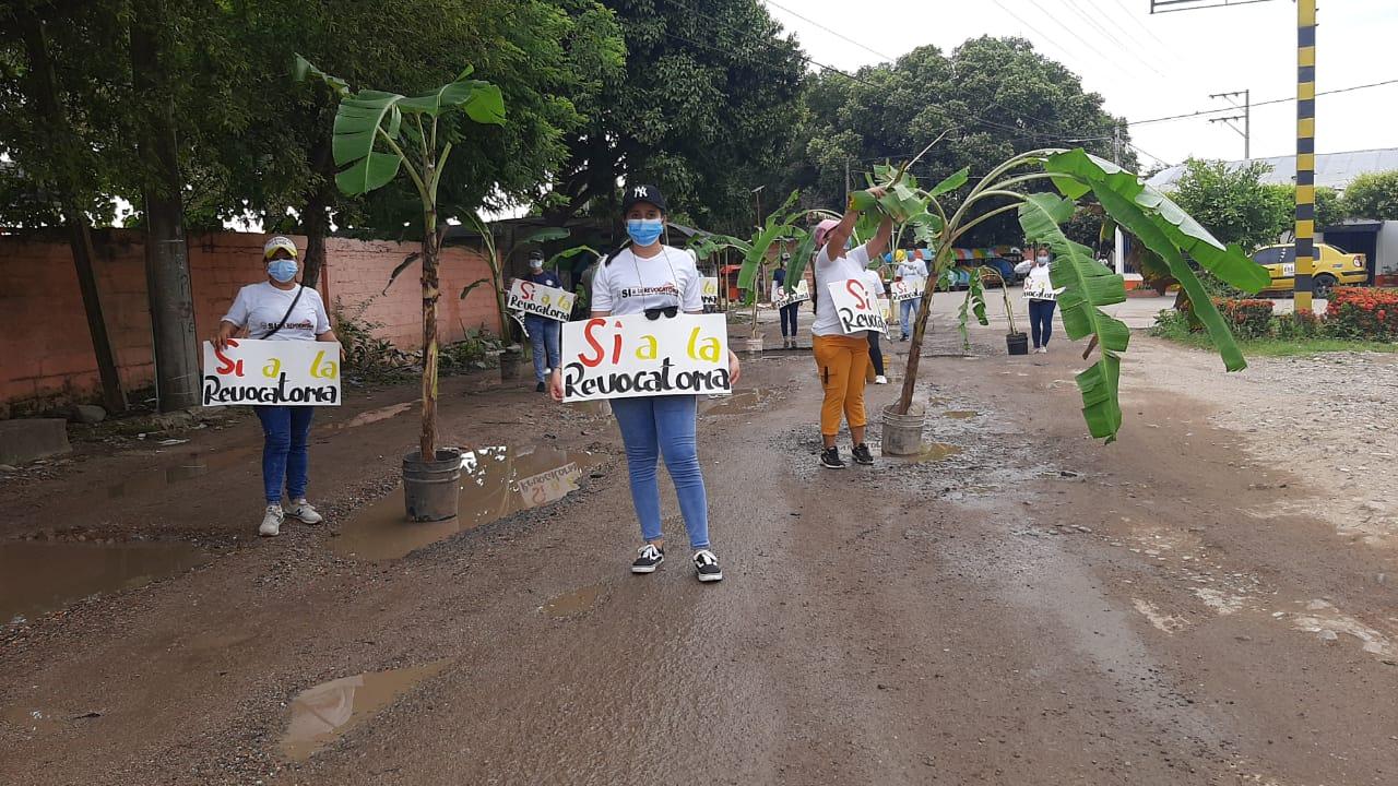 En Aguachica siembran matas de plátano como protesta por mal estado de las calles