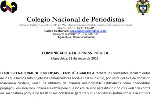 Colegio Nacional de Periodistas Comité Aguachica rechaza ataques a la prensa por parte del alcalde Robinson Manosalva
